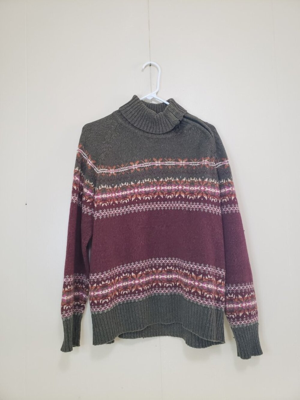 VTG Tiara International Womens M Turtleneck Sweater Nordic Fair Isle Zip Neck